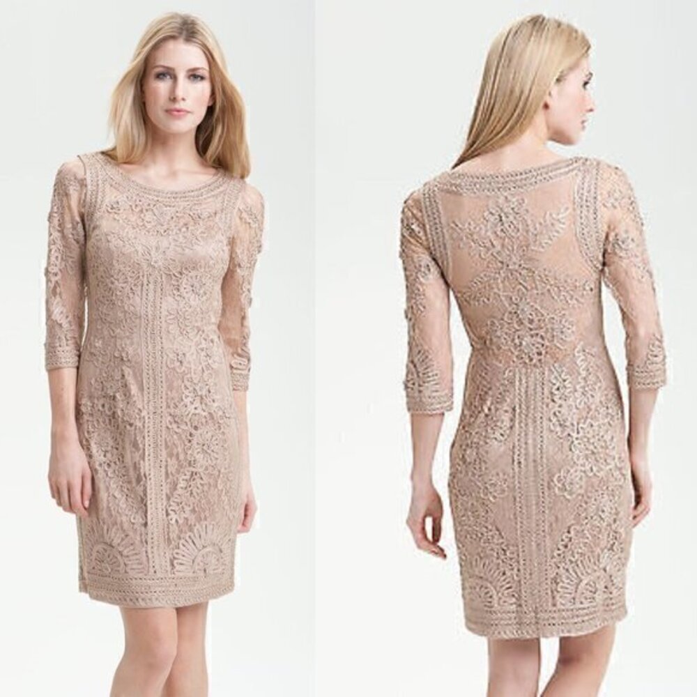 Sue Wong Blush Pink Lace Bodycon Cocktail Dress Size 8